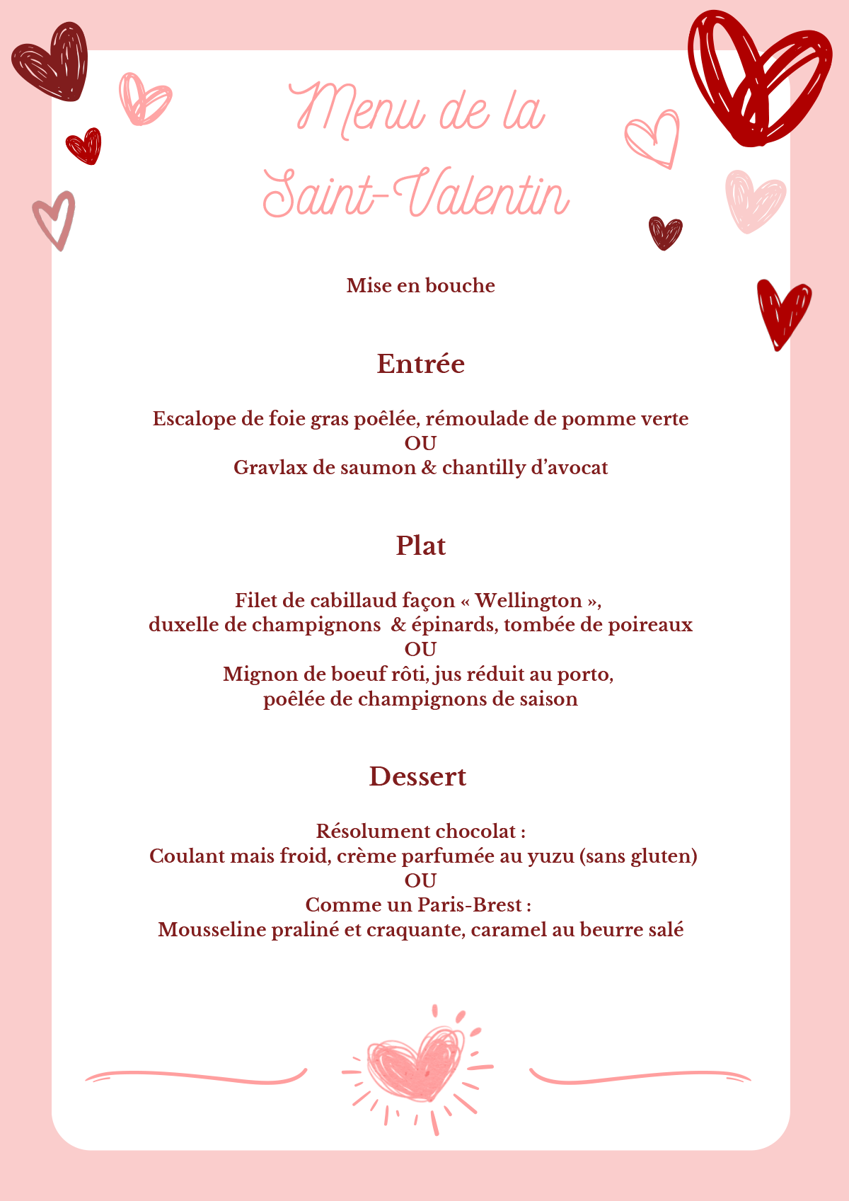 Menu de St Valentin